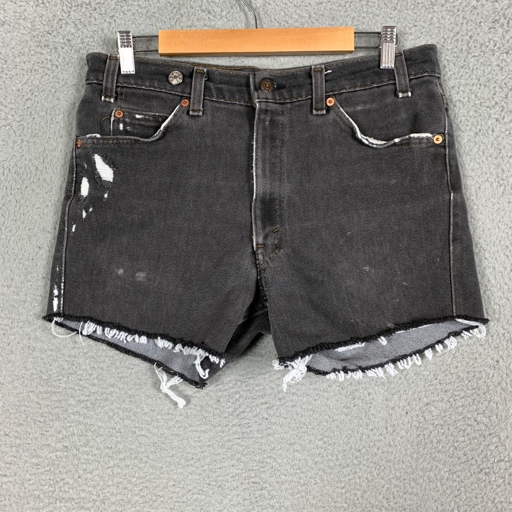 Vintage 90s Levis 517 Cut -Off Jean Shorts Womens 34 Black/Gray Distressed Denim